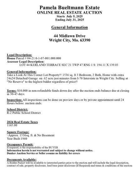 General Information: See Description & Photos