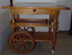 Wood Tea Cart Table - Tray Needs Repair - 39 1/2" x 28" x 28 1/2" - Extended