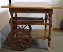 Wood Tea Cart Table - Tray Needs Repair - 39 1/2" x 28" x 28 1/2" - Extended