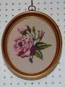 Four Cross Stitched Roses In Oval Frames 9" x 12"