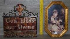 God Bless Our Home & Girl With Dog Wall Art