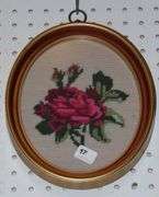 Four Cross Stitched Roses In Oval Frames 9" x 12"