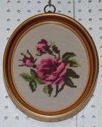 Four Cross Stitched Roses In Oval Frames 9" x 12"