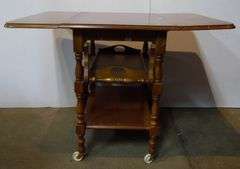 Wood Tea Cart Table - Tray Needs Repair - 39 1/2" x 28" x 28 1/2" - Extended