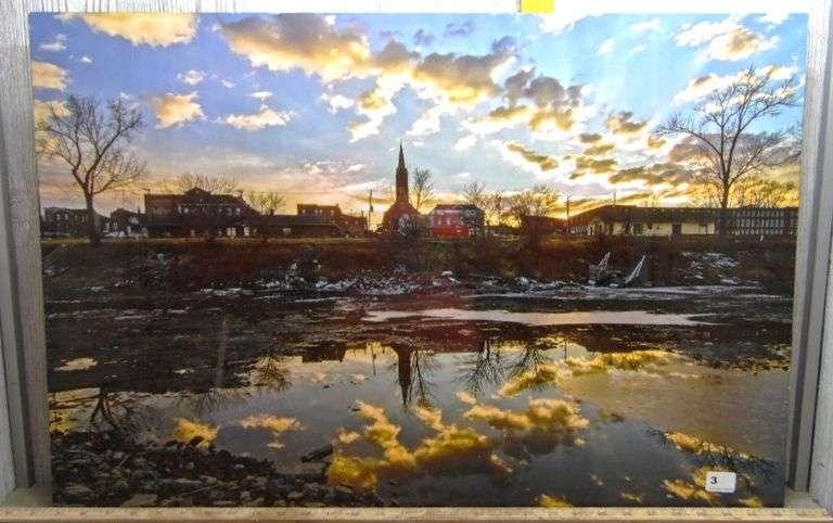 Small Town Picture On Plastic Piece - 30" x 20"