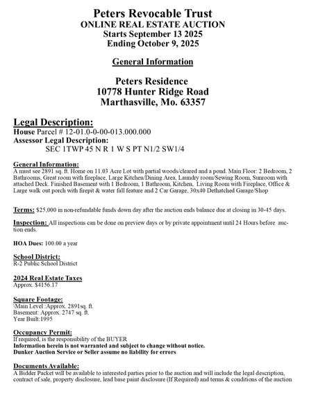 General Information: See Description & Photos