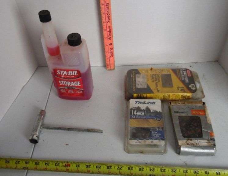 Chainsaw Chains, Sta-Bil & T-Handle Tool - Dunker Auction