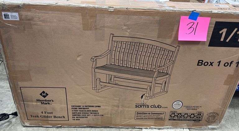 4FT TEAK GLIDER BENCH IN BOX