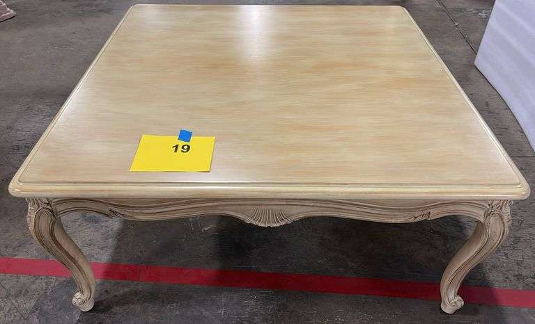 SQUARE WOOD FRENCH CARVED COFFEE TABLE