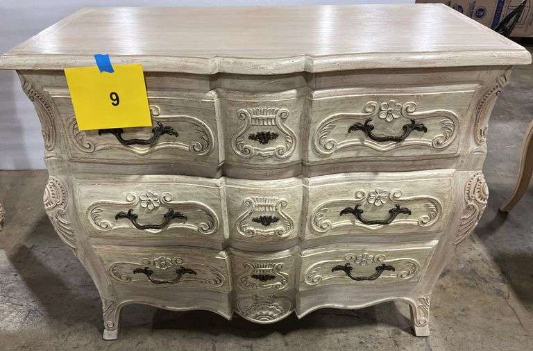 WOOD 3 DRAWER CARVED FRENCH CHEST - CREAM