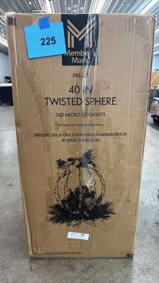 PRE LIT 40" TWISTED SPHERE IN BOX - Earl's Auction Company