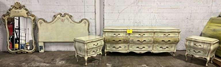 UNION NATIONAL 5PC HAND PAINTED SERPENTINE FRONT BEDROOM SET