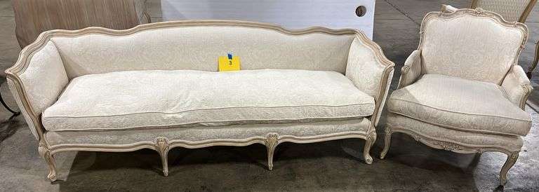 MEYER GUNTHER MARTINI FRENCH WOOD CARVED SOFA & CHAIR - CREAM