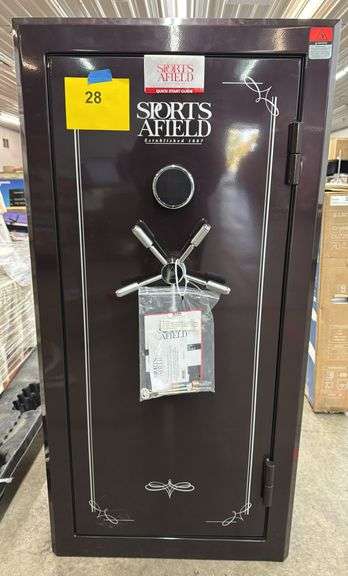 SPORTS AFIELD 30 GUN FIRE & SECURITY SAFE W/ KEYS - BLACK CHERRY