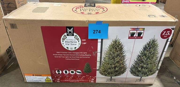 7.5FT PRE LIT DUCHESS FIR TREE IN BOX - Earl's Auction Company