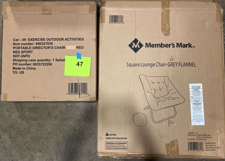 PORTABLE DIRECTORS CHAIR & SQUARE LOUNGE CHAIR IN BOXES - RED & GREY ...