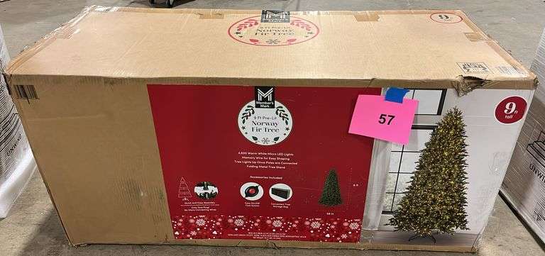 9FT PRE LIT NORWAY FIR TREE IN BOX - Earl's Auction Company