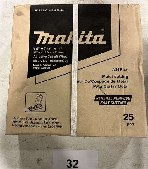 (25) MAKITA 14" ABRASIZE CUT OFF WHEELS IN BOX