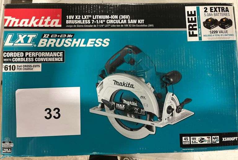 MAKITA 18V X2 LXT BRUSHLESS 7-1/4" CIRCULAR SAW KIT IN BOX