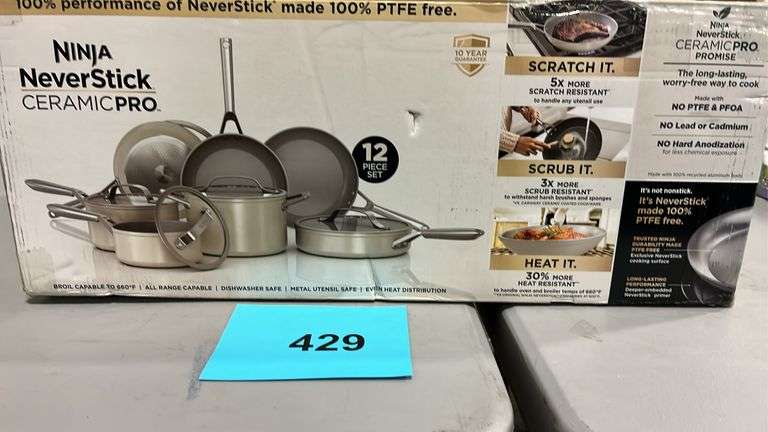 NINJA 12PC NEVERSTICK CERAMIC PRO COOKWARE SET IN BOX - Earl's Auction ...
