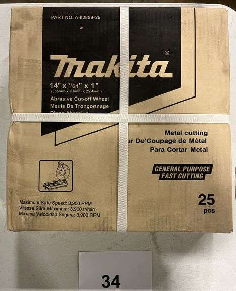 (25) MAKITA 14" ABRASIZE CUT OFF WHEELS IN BOX