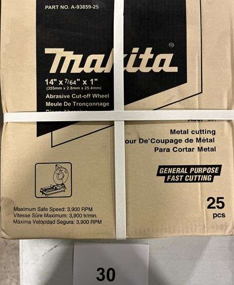 (25) MAKITA 14" ABRASIZE CUT OFF WHEELS IN BOX