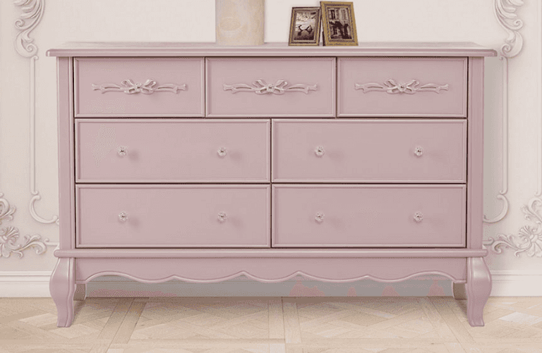 Evolur Aurora Changing Tray With Ribbon Bow Scrollwork, Dusty Rose - Fits Double  Dresser, Baby Nursery