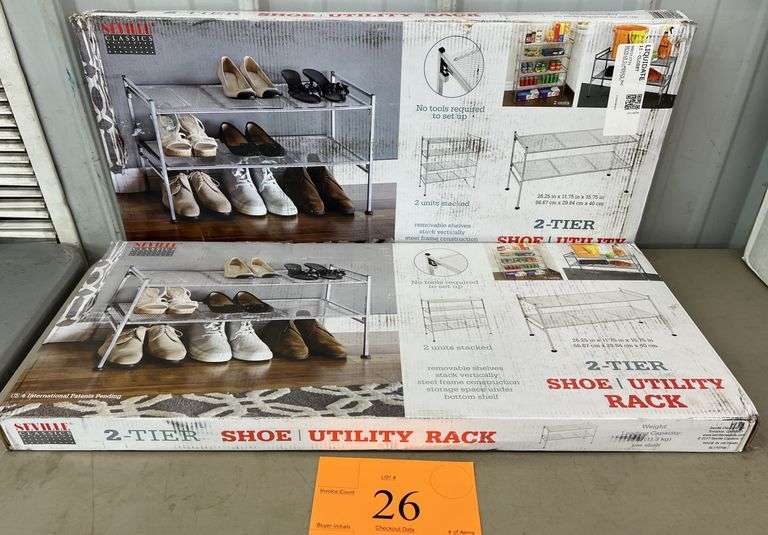 (2) SEVILLE CLASSICS 2 TIER SHOE UTILITY RACKS - Earl's Auction Company