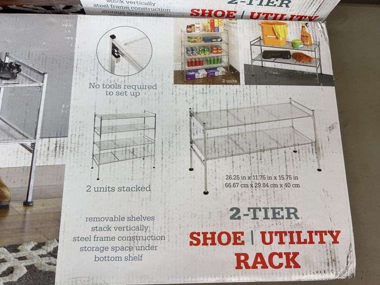 (2) SEVILLE CLASSICS 2 TIER SHOE UTILITY RACKS - Earl's Auction Company
