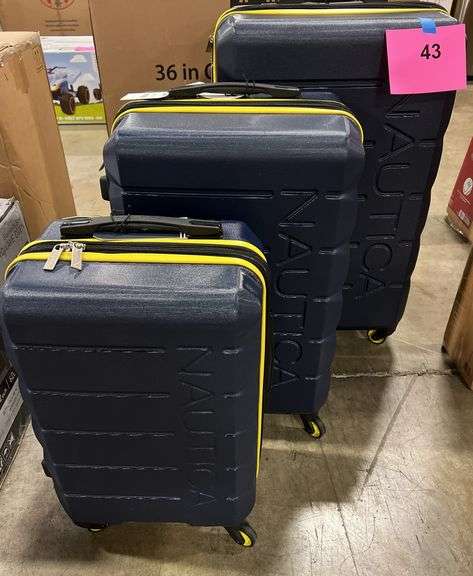 NAUTICA 3PC HARDSHELL LUGGAGE SET - NAVY BLUE & YELLOW