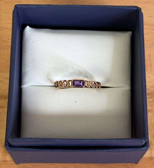 14K ROSE GOLD EMERALD CUT AFRICAN AMETHYST LINK RING SIZE 8.5