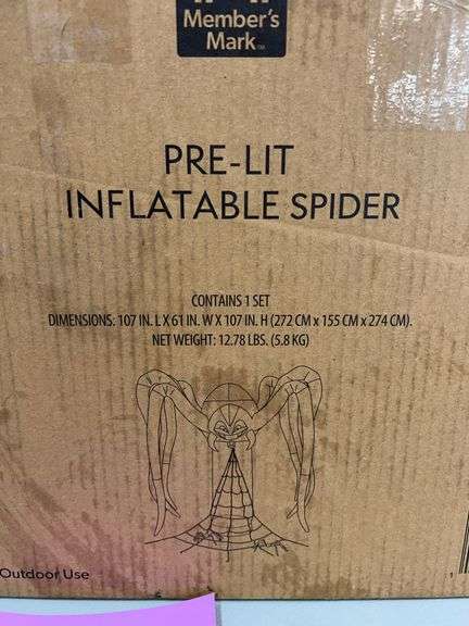 PRE LIT INFLATABLE & FURRY SPIDERS IN BOXES