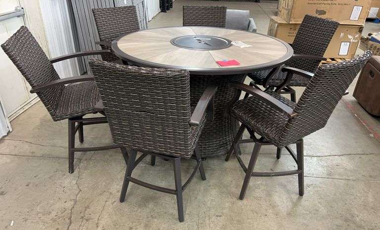 AS IS - 7PC ALL WEATHER PATIO DINING SET - BROWN