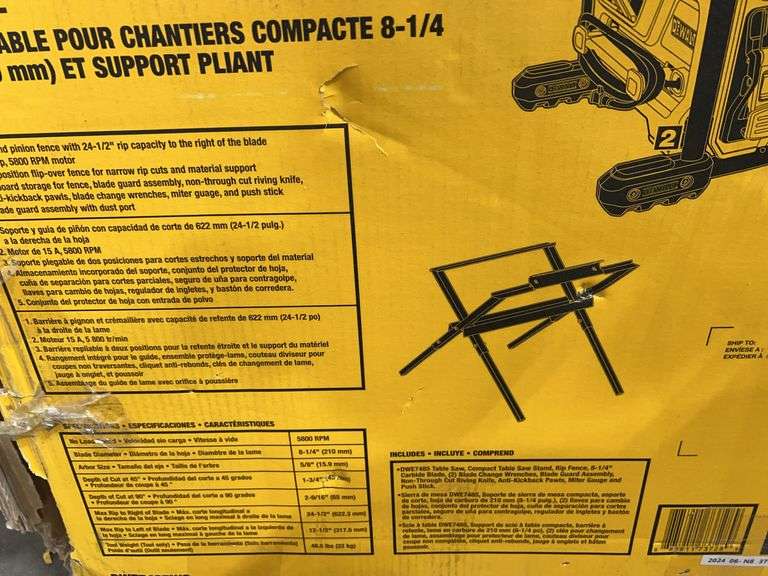 DEWALT 8-1/4" COMPACT JOB SITE TABLE SAW & STAND IN BOX