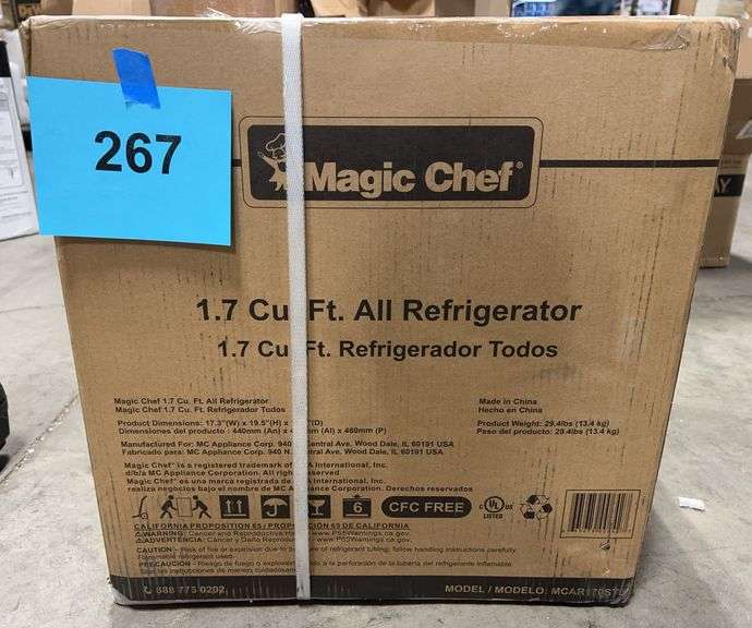 MAGIC CHEF 1.7CU FT ALL REFRIGERATOR IN BOX