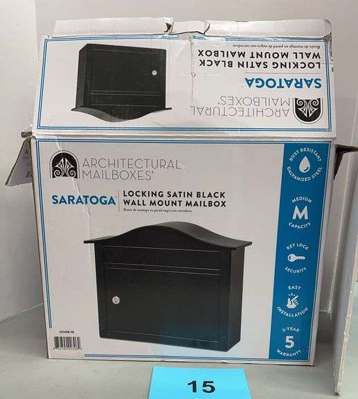 SARATOGA LOCKING WALL MOUNT MAILBOX IN BOX - SATIN BLACK