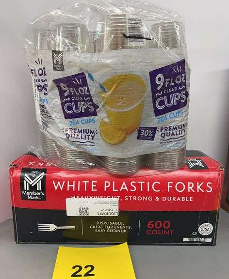 BOX OF PLASTIC FORKS & PACK OF CUPS