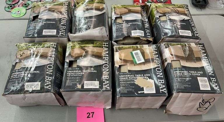 (8) HAMPTON BAY UNIVERSAL PATIO COVERS IN BOXES