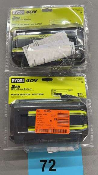 (2) RYOBI 2AH 40V LITHIUM BATTERIES
