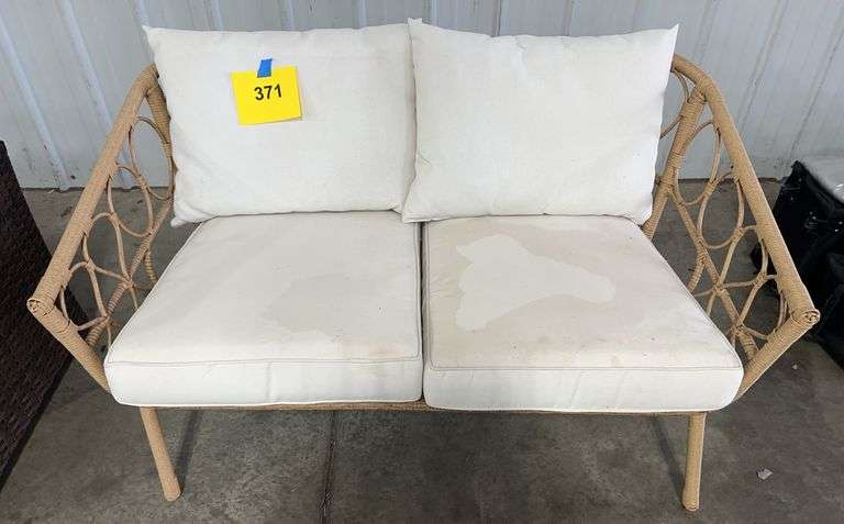 AS IS - ALL WEATHER PATIO LOVESEAT - BROWN & WHITE