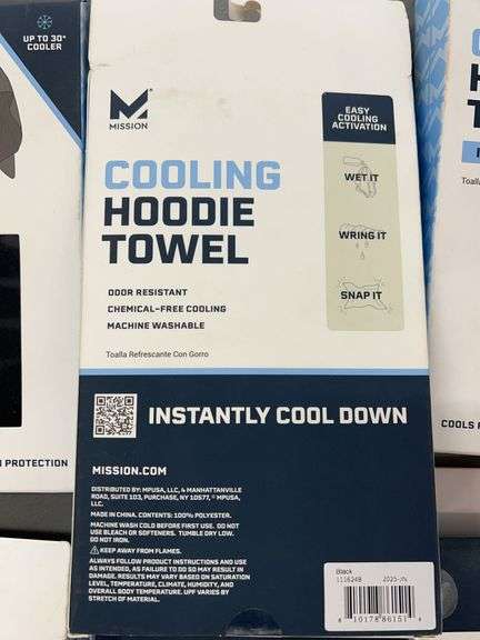 (6) MISSION COOLING HOODIE TOWELS - BLACK