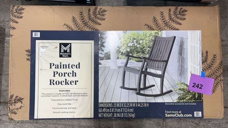 Painted Blue Rocker PAINTED PORCH ROCKER IN BOX - Earl's Auction Company