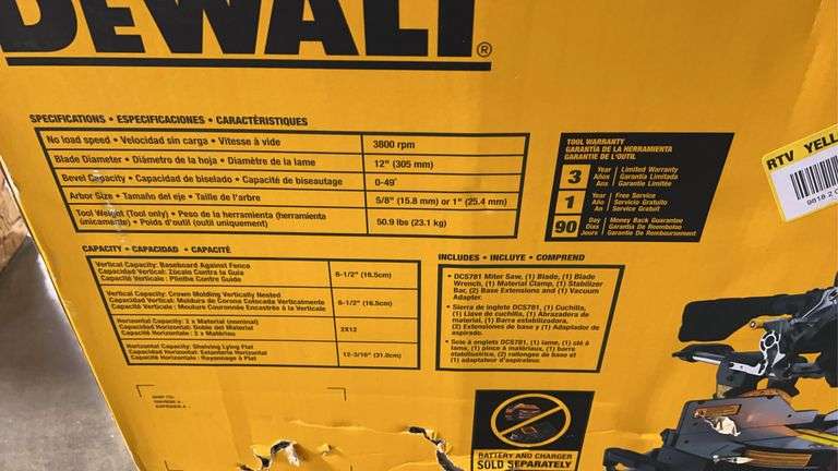 DEWALT 12" DOUBLE BEVEL SLIDING MITER SAW IN BOX (TOOL ONLY)