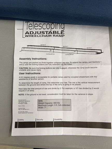 TELESCOPING ADJUSTABLE WHEELCHAIR RAMP IN BAG