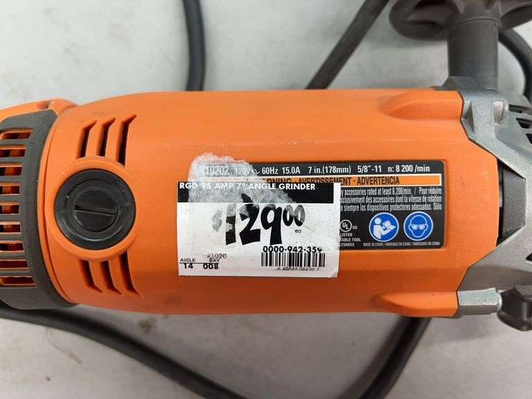 RIDGID 15 AMP 7" ANGLE GRINDER
