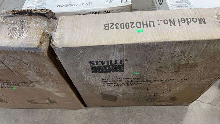 AS IS - (2) SEVILLE CLASSICS WALL CABINETS IN BOXES - GRAPHITE & RED