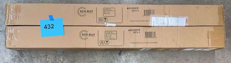 (2) SUN-RAY 9FT STEEL MARKET UMBRELLAS IN BOXES - CREAMY BEIGE