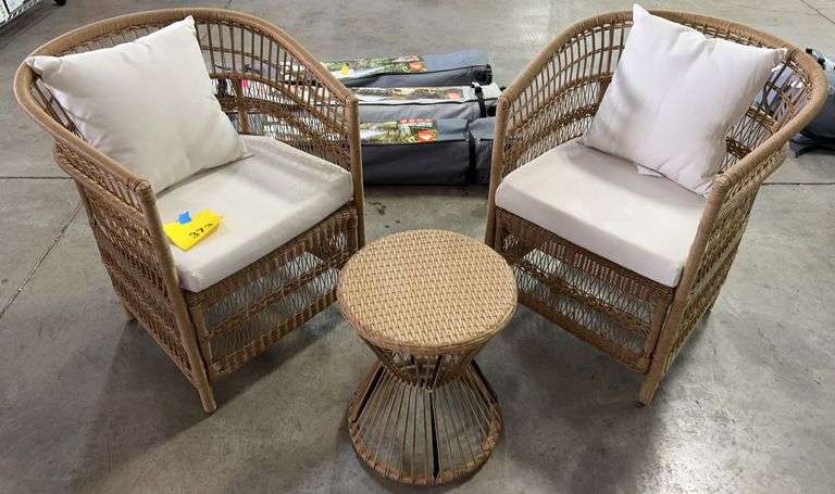AS IS - 3PC ALL WEATHER PATIO SET - BROWN & WHITE
