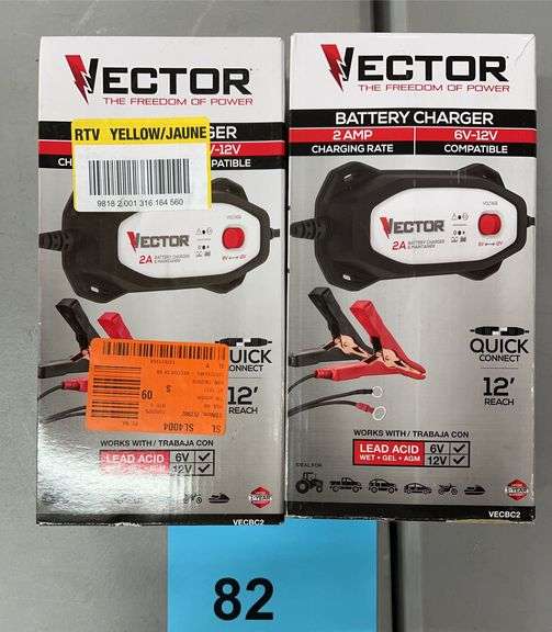 (2) VECTOR BATTERY CHARGERS IN BOXES