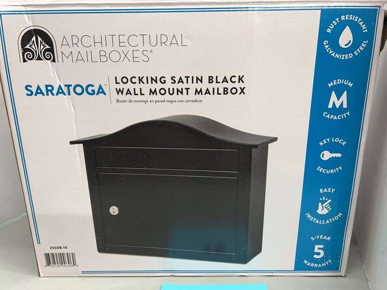 SARATOGA LOCKING WALL MOUNT MAILBOX IN BOX - SATIN BLACK